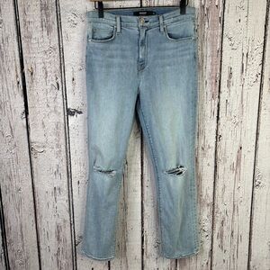 Hudson Barbara High Rise Cropped Straight Jeans Size 29 Distressed Light Wash